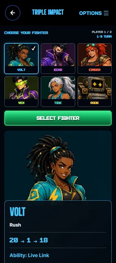 Triple Impact fighter selection in the current THROWCADE beta